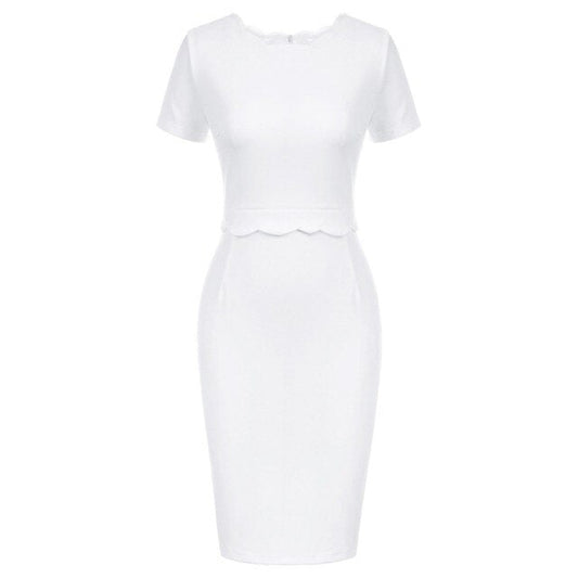 Elegant Women's Scalloped Neckline Dress, Versatile Wardrobe Essential