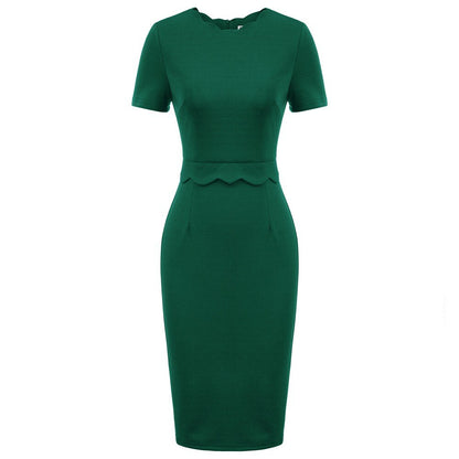 Elegant Women's Scalloped Neckline Dress, Versatile Wardrobe Essential
