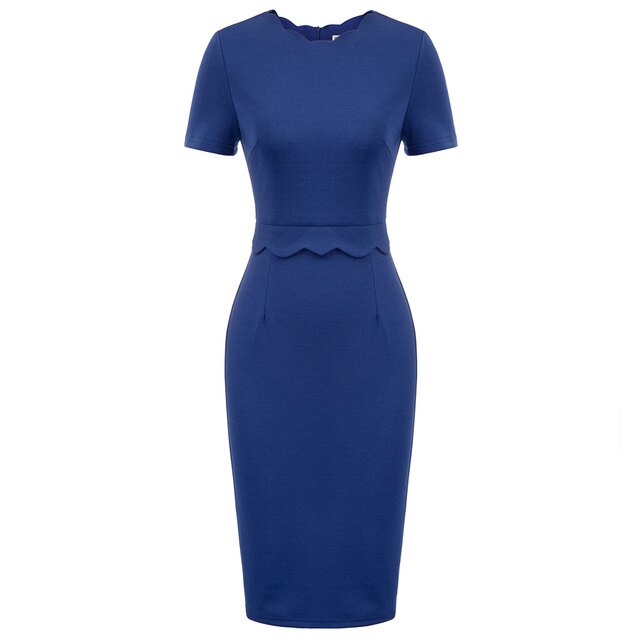 Elegant Women's Scalloped Neckline Dress, Versatile Wardrobe Essential
