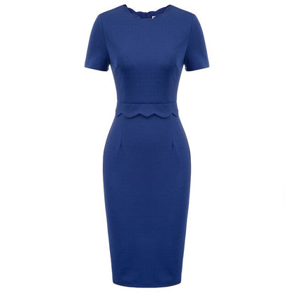Elegant Women's Scalloped Neckline Dress, Versatile Wardrobe Essential
