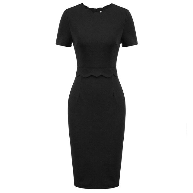Elegant Women's Scalloped Neckline Dress, Versatile Wardrobe Essential