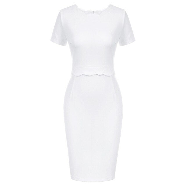 Elegant Women's Scalloped Neckline Dress, Versatile Wardrobe Essential