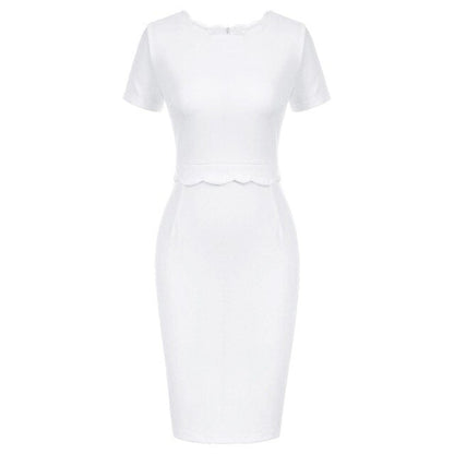 Elegant Women's Scalloped Neckline Dress, Versatile Wardrobe Essential