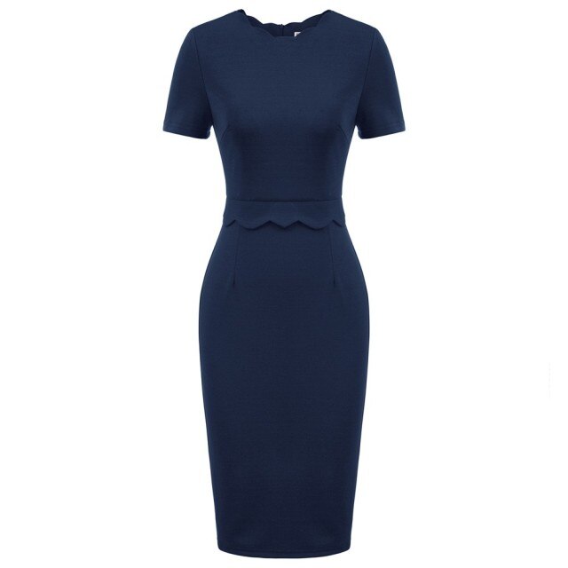 Elegant Women's Scalloped Neckline Dress, Versatile Wardrobe Essential