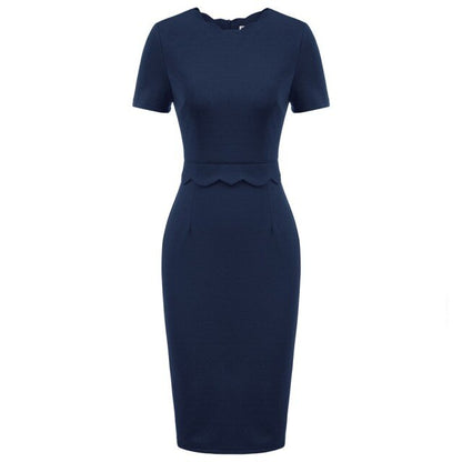 Elegant Women's Scalloped Neckline Dress, Versatile Wardrobe Essential