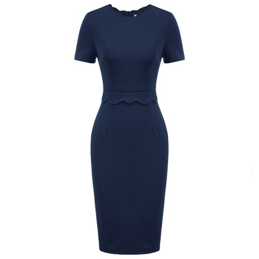 Elegant Women's Scalloped Neckline Dress, Versatile Wardrobe Essential