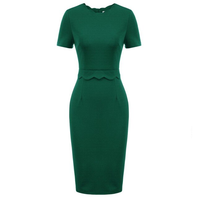 Elegant Women's Scalloped Neckline Dress, Versatile Wardrobe Essential
