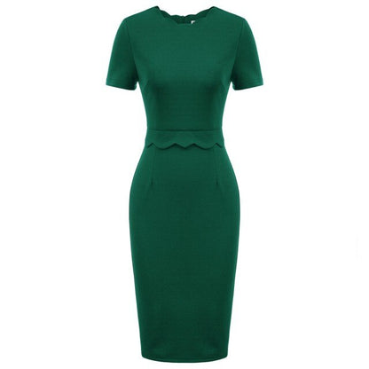 Elegant Women's Scalloped Neckline Dress, Versatile Wardrobe Essential